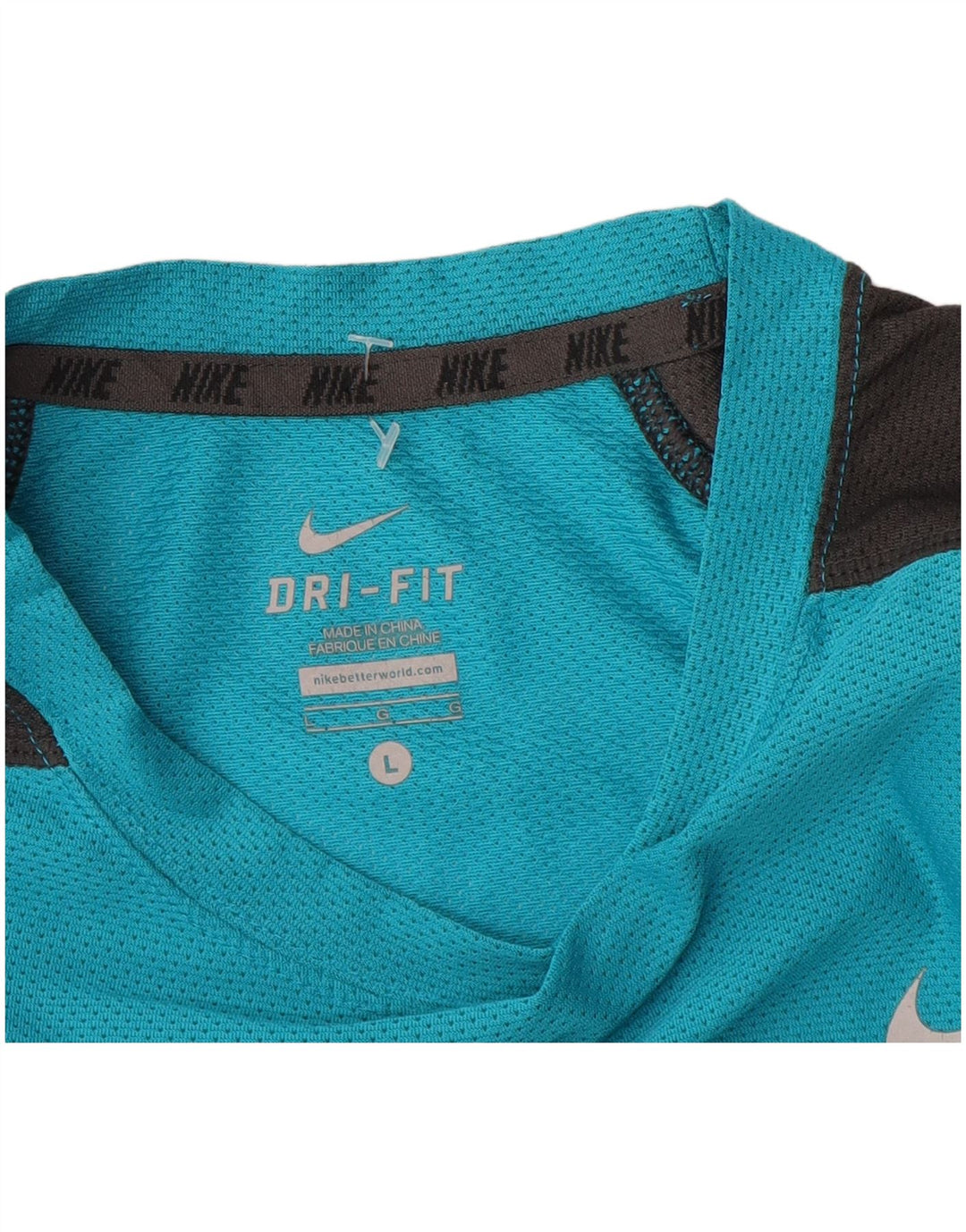 NIKE Womens Dri Fit Top Long Sleeve UK 14 Large Blue Colourblock Polyester