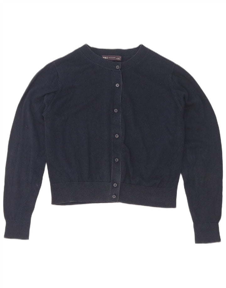 Marks & Spencer Damski sweter rozpinany UK 12, średni granatowy, bawełniany