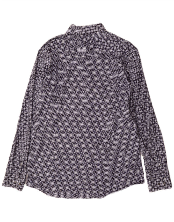 Męska koszula slim fit Hugo Boss z abstrakcyjnym wzorem, rozmiar 43 17 XL, granatowa