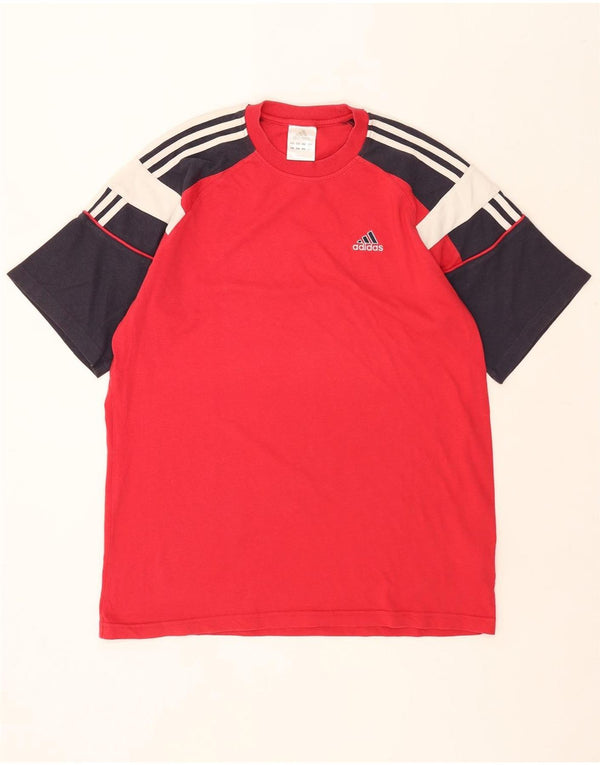 Adidas Męska koszulka Top UK 42/44 Duża czerwona bawełna z blokami kolorów