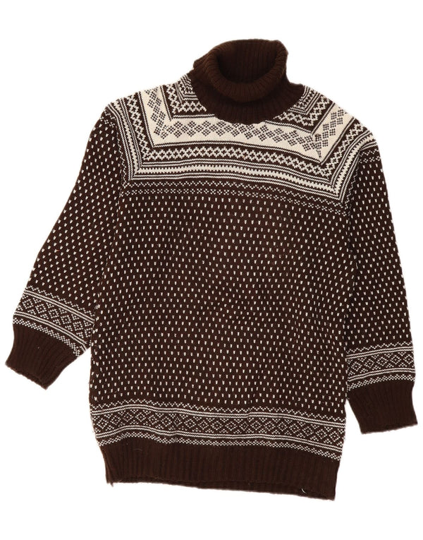 Vintage męski sweter z golfem UK 12 średni brąz Fair Isle