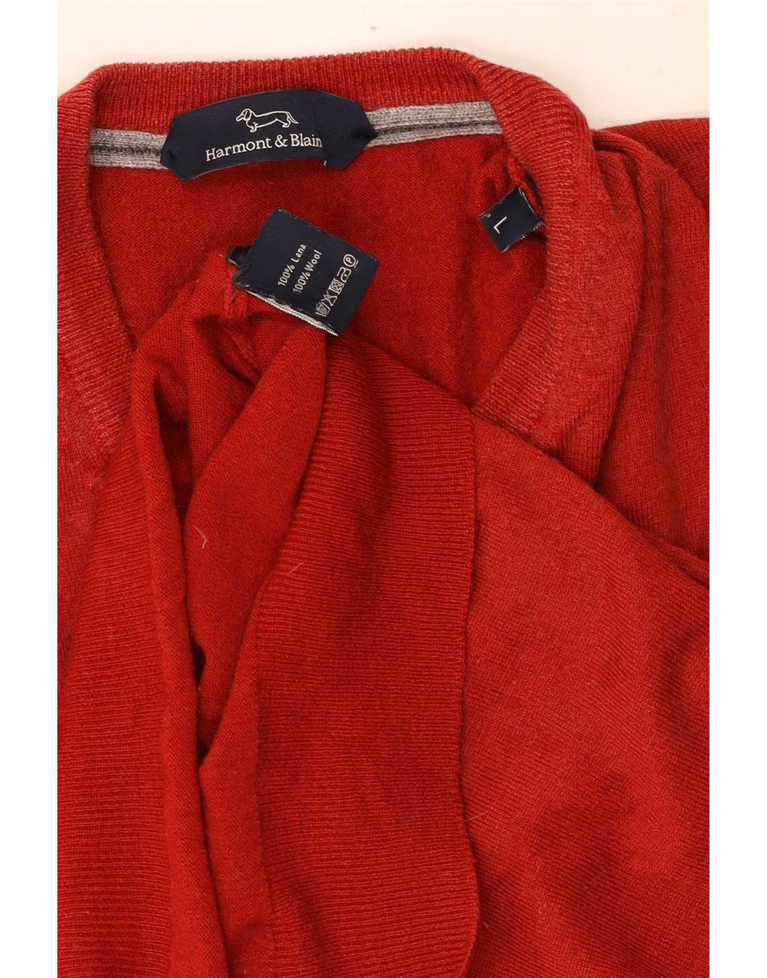 Harmont & Blaine Męski sweter z dekoltem w kształcie litery V, duży, czerwony, wełniany