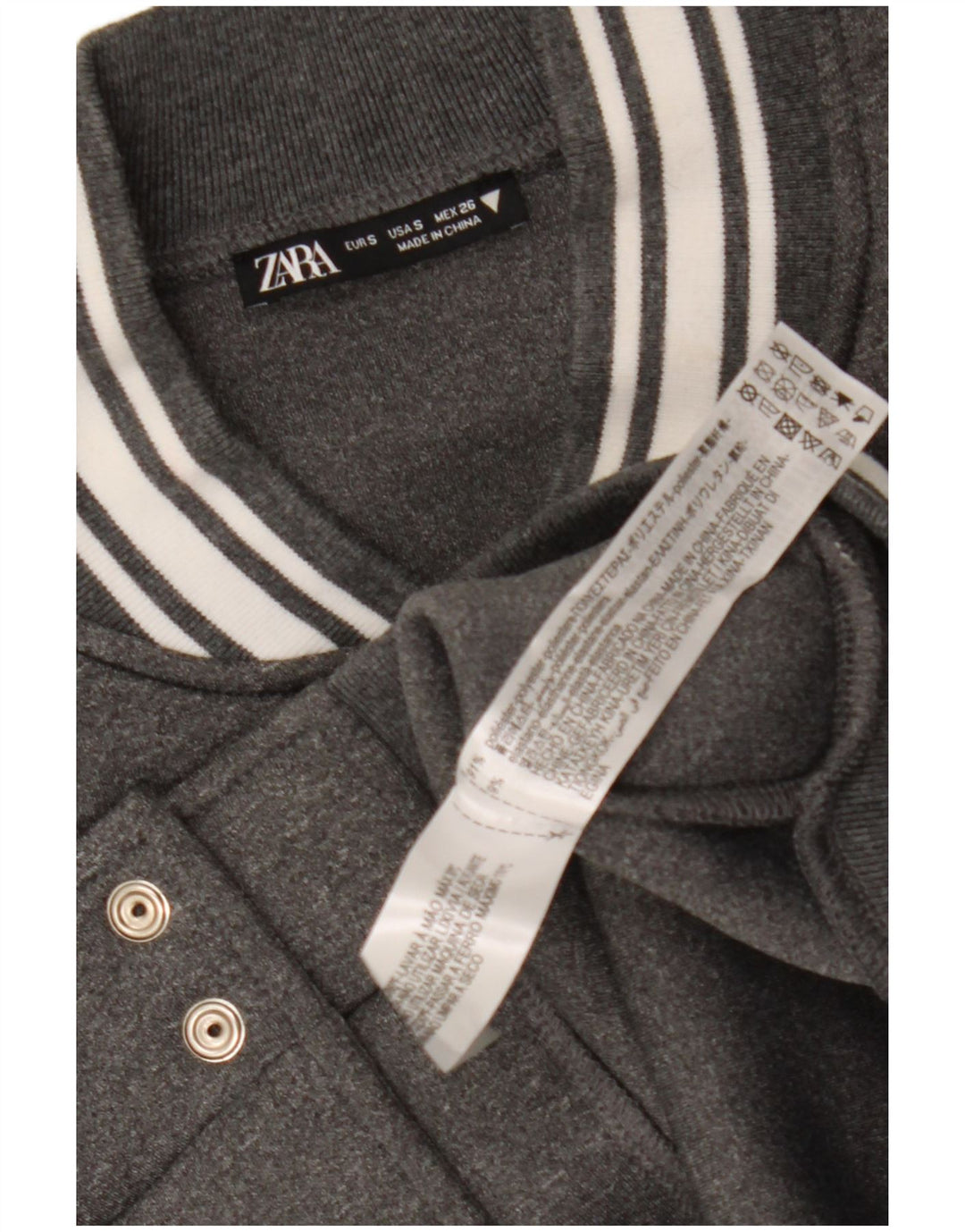 ZARA Womens Oversized Crop Varsity Jacket UK 10 Small Grey Polyester