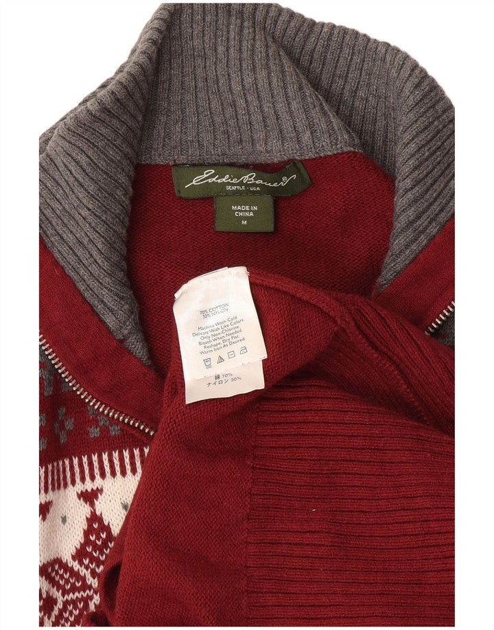 Męski sweter kardigan Eddie Bauer Średni bordowy Fair Isle Cotton Winter