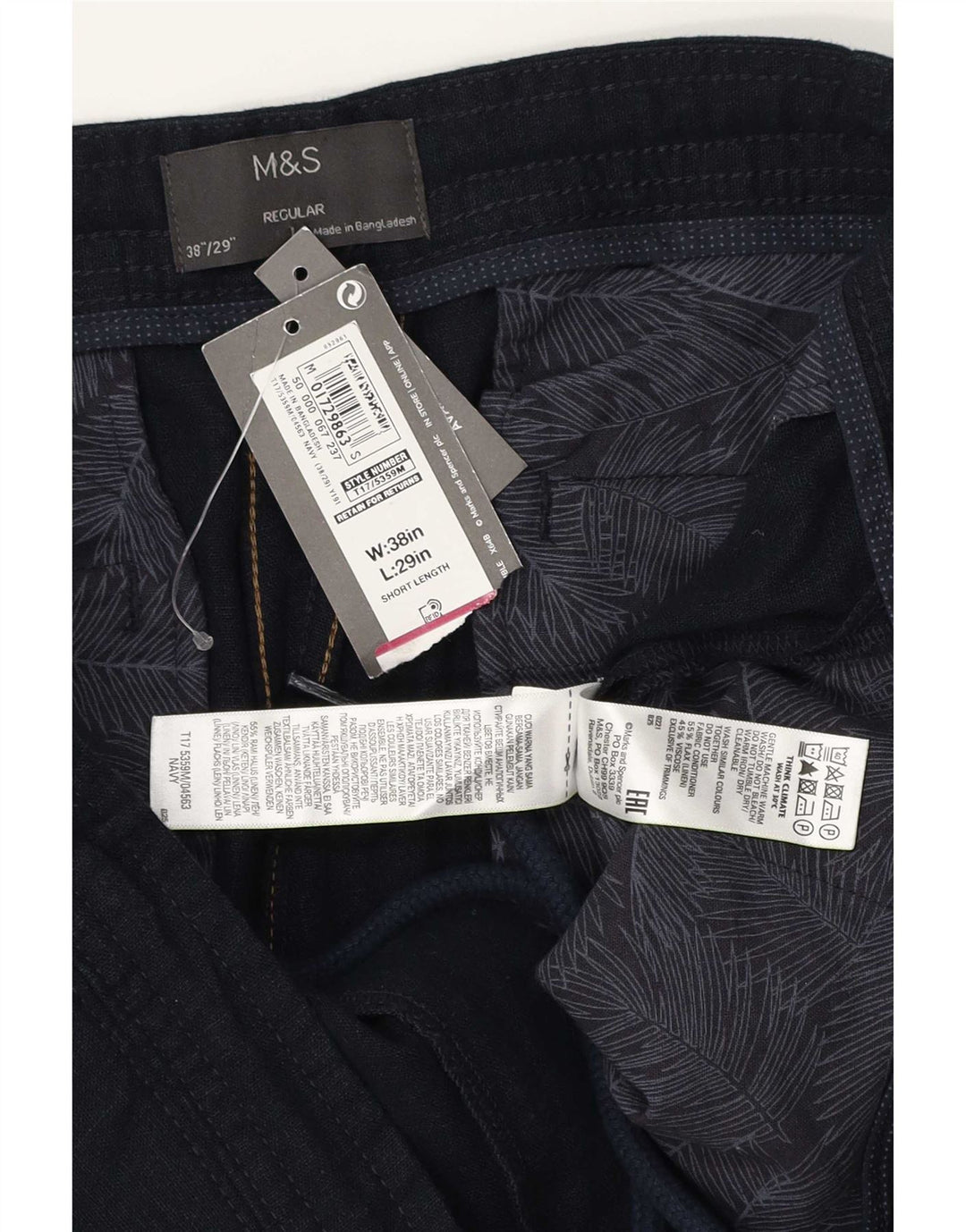 Męskie spodnie casual Marks & Spencer Straight Regular W38 L29 Granatowe