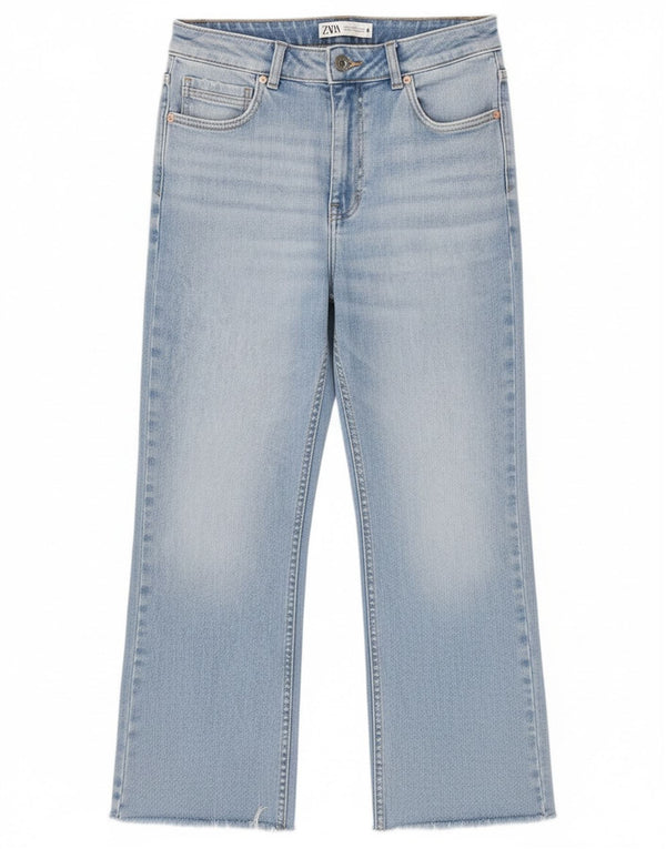 Damskie jeansy Zara z wysokim stanem, przycięte, EU 38, małe, W28 L25, niebieska bawełna