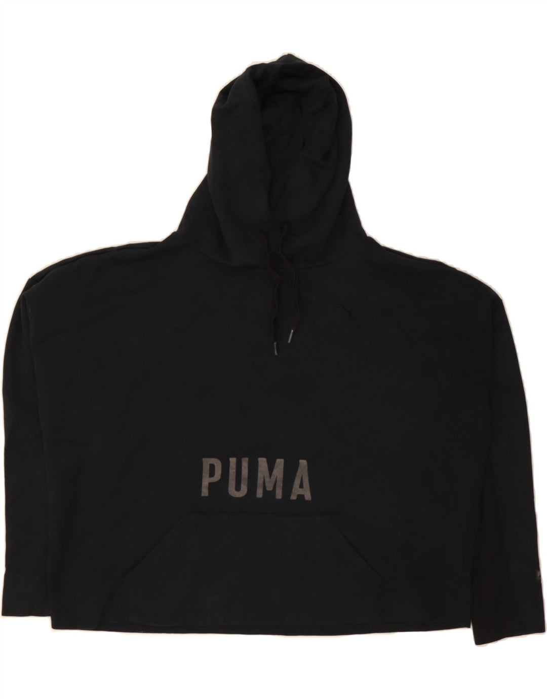 PUMA Womens Oversized Graphic Hoodie Jumper UK 14 Large  Black Polyester Vintage Puma and Second-Hand Puma from Messina Hembry 