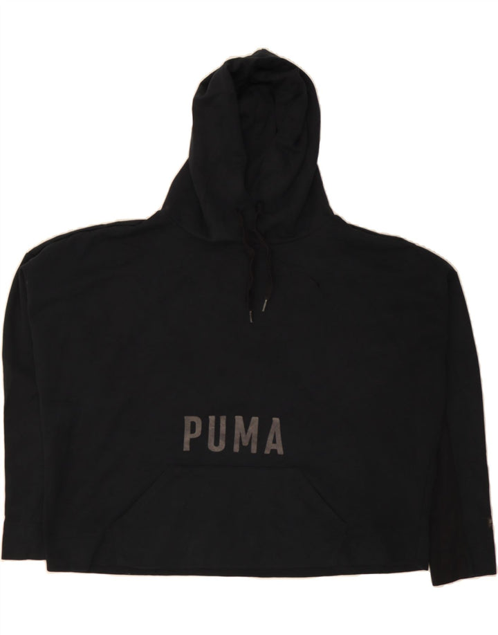 PUMA Womens Oversized Graphic Hoodie Jumper UK 14 Large  Black Polyester Vintage Puma and Second-Hand Puma from Messina Hembry 