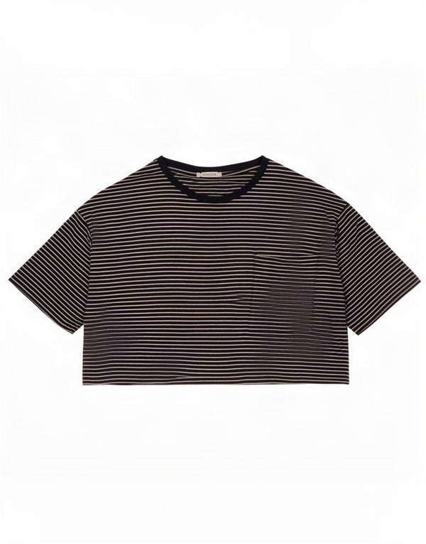 Damski T-shirt Zara Trafaluc Crop Top UK 14, średni granatowy w paski