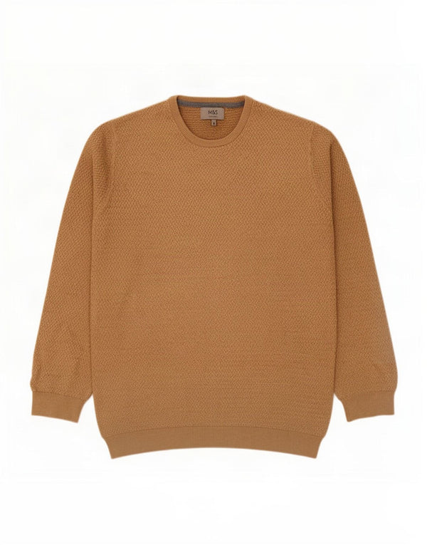 Marks & Spencer Mens Crew Neck Jumper Sweater XL Brown Cotton