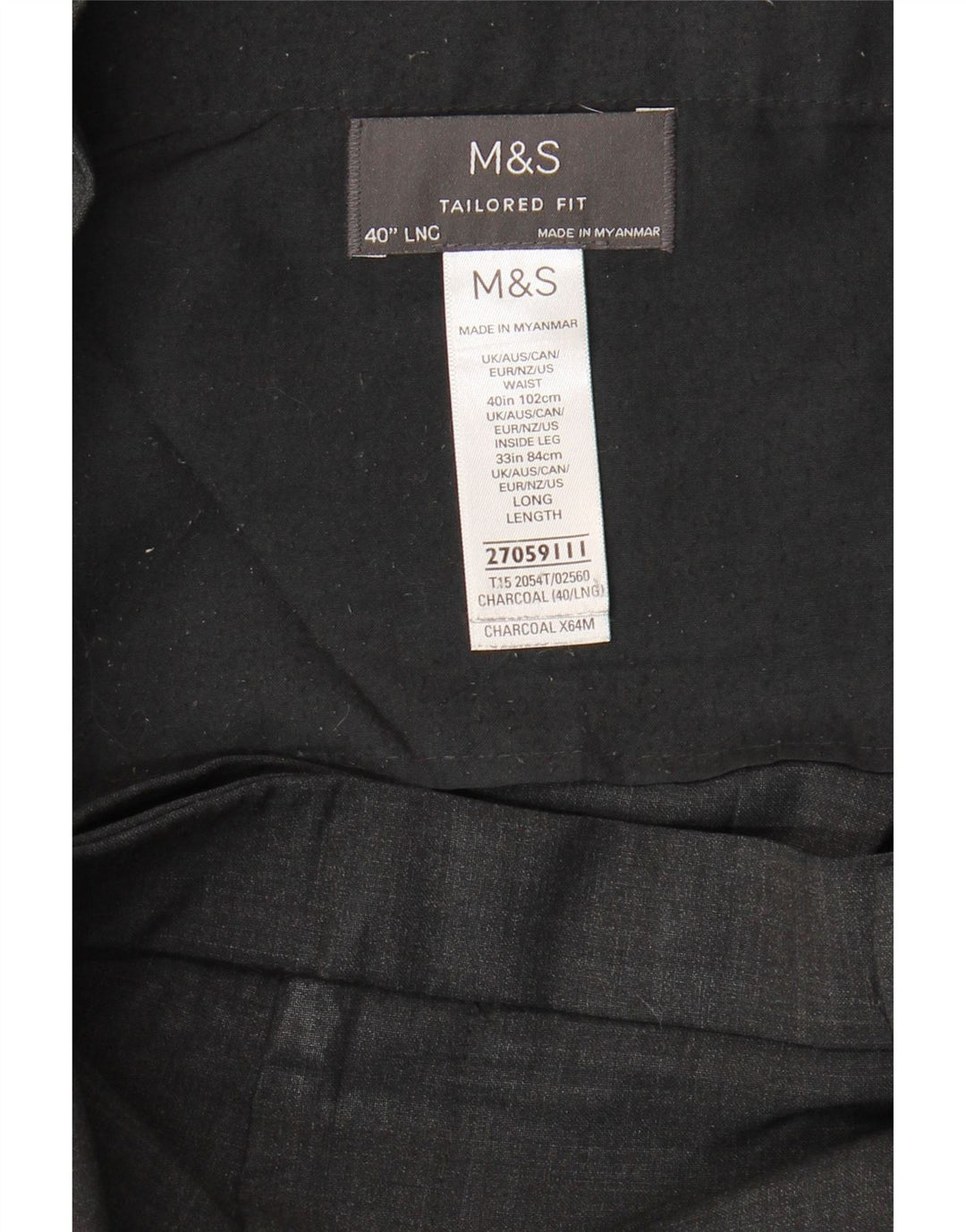 Marks & Spencer Męskie spodnie garniturowe o dopasowanym kroju W40 L33 Szara wełna