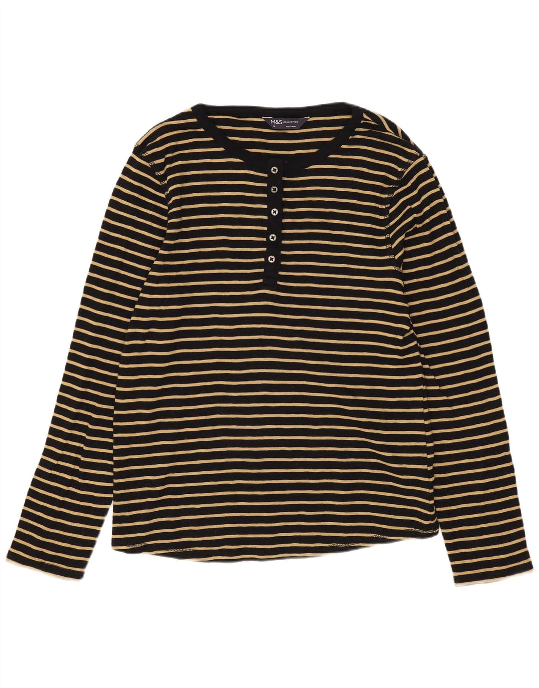 Marks & Spencer Damski top z długim rękawem, UK 14, średni, czarny, bawełniany w paski