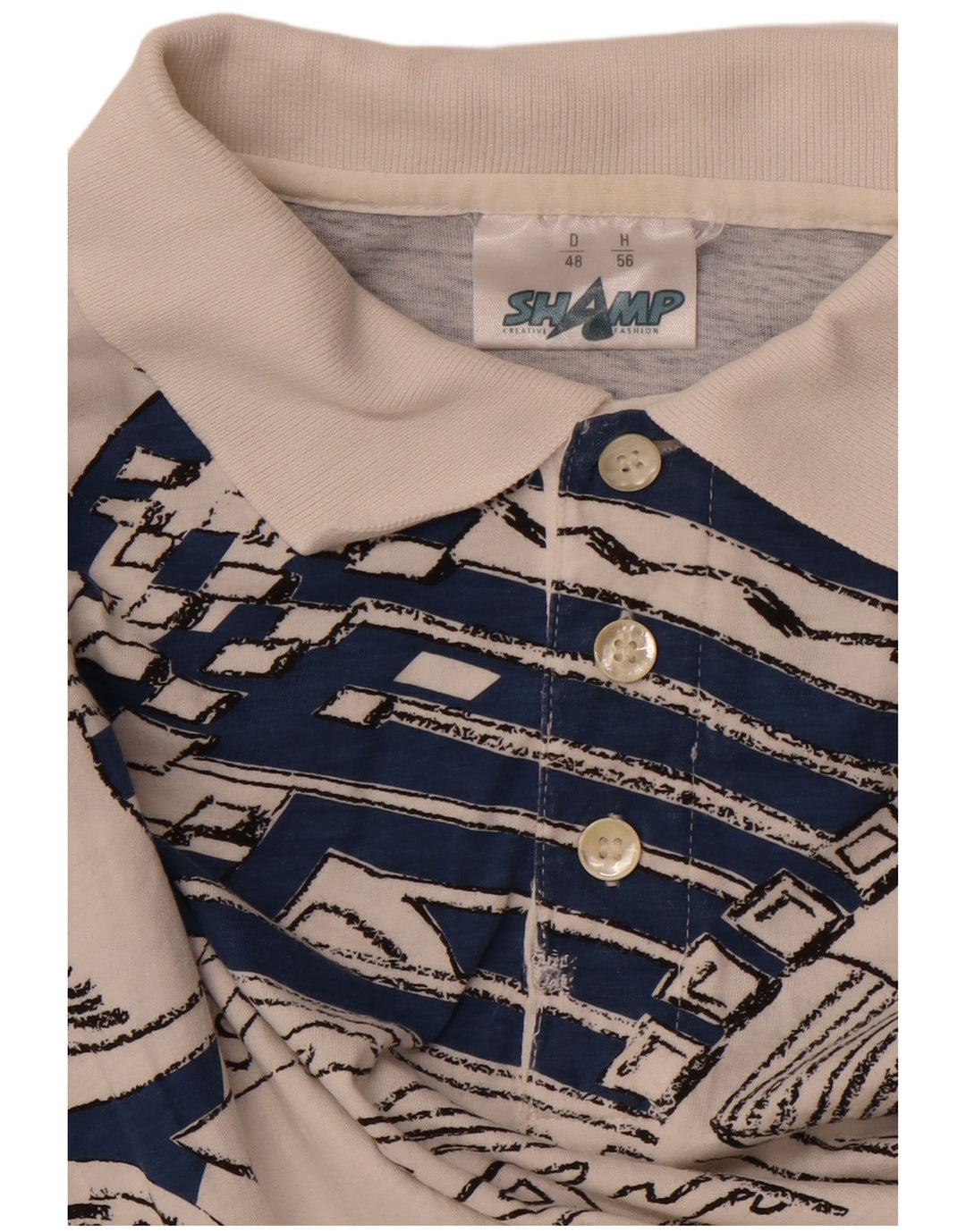 Męska koszulka polo SHAMP z grafiką EU 48 Średnia biała bawełna z geometrycznym wzorem