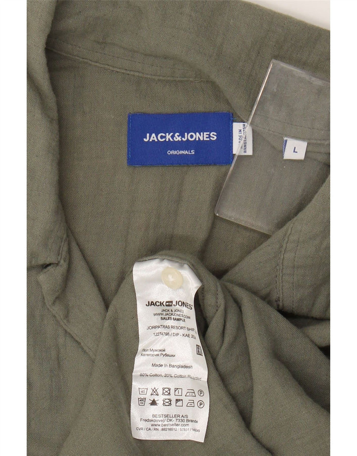 Męska koszula z krótkim rękawem JACK & JONES, duża, bawełniana w kolorze khaki