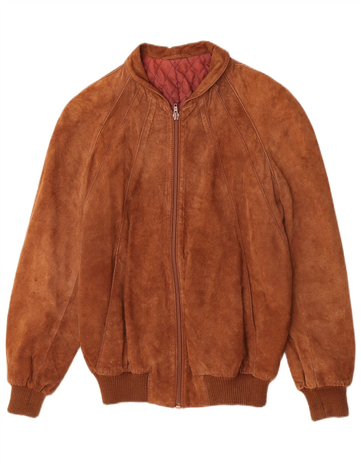 Vintage męska zamszowa kurtka bomber UK 36 mała brązowa skóra