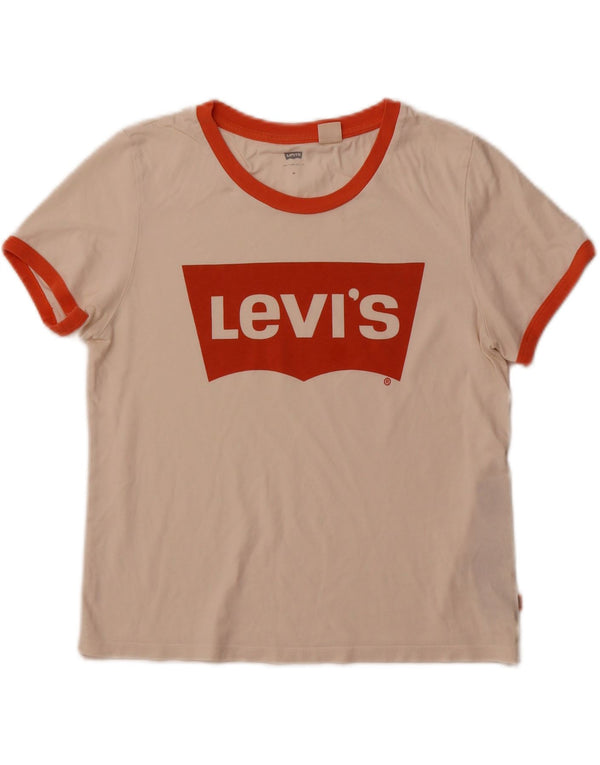 Damska koszulka LEVI'S Crop Graphic Top UK 12, średnia, złamanej bieli, bawełniana