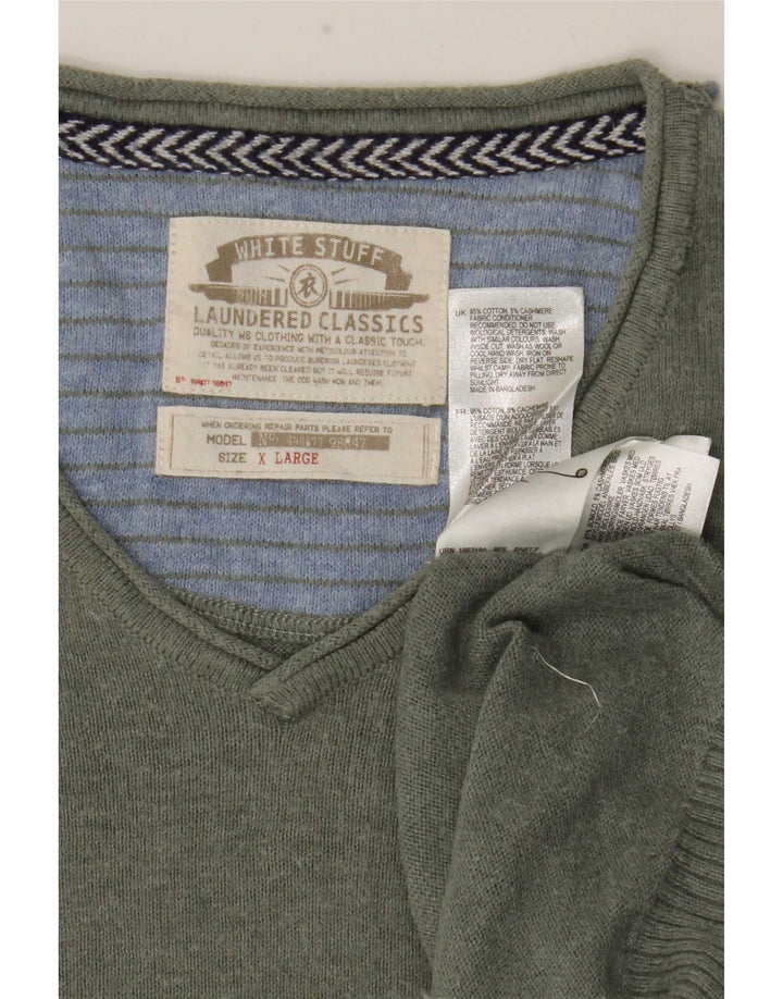 Męski sweter z dekoltem w serek White Stuff XL, bawełniany khaki