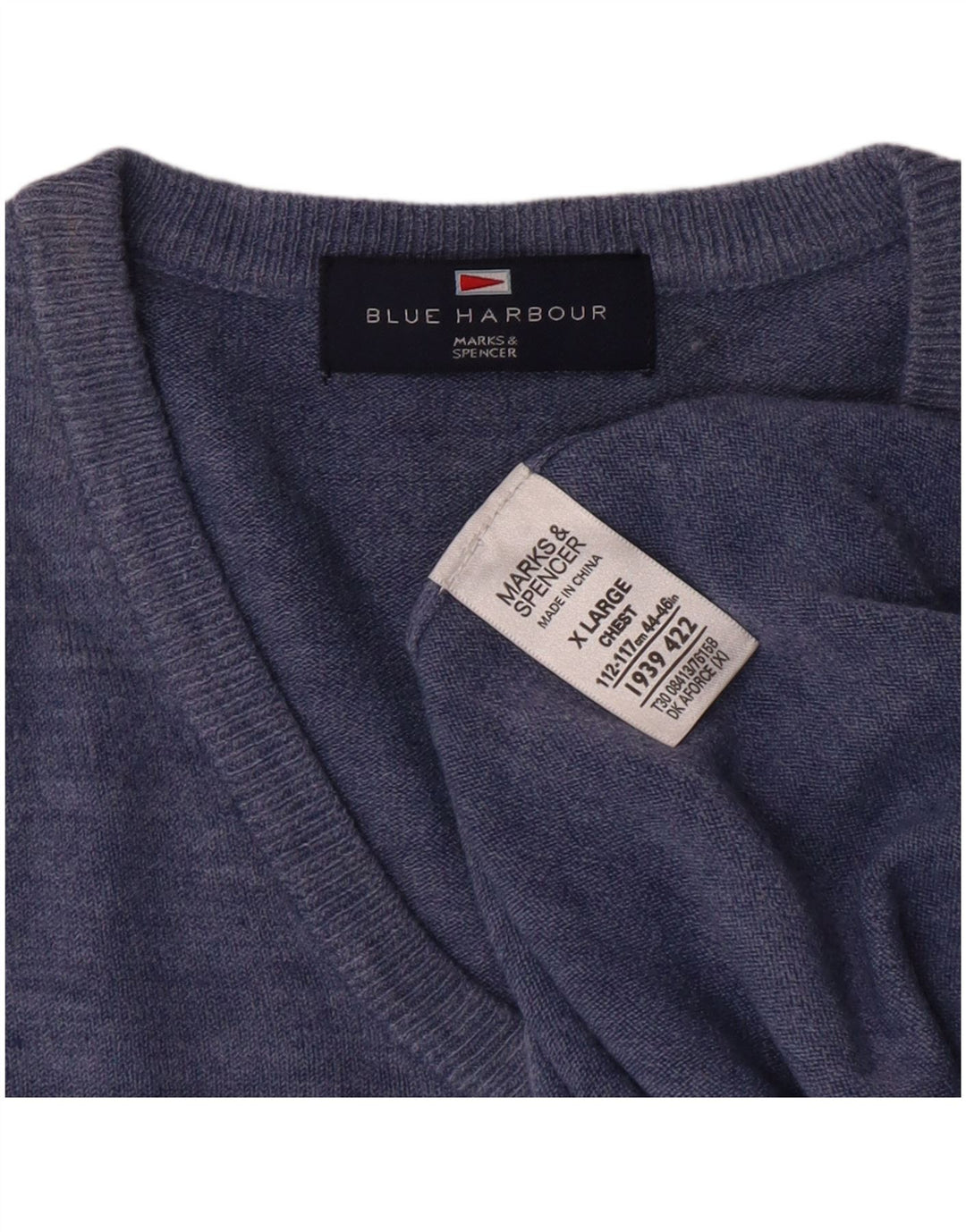 MARKS & SPENCER Męski sweter z dekoltem w kształcie litery V w kolorze niebieskim, XL, niebieski, klasyczny