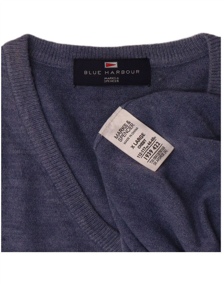 MARKS & SPENCER Męski sweter z dekoltem w kształcie litery V w kolorze niebieskim, XL, niebieski, klasyczny