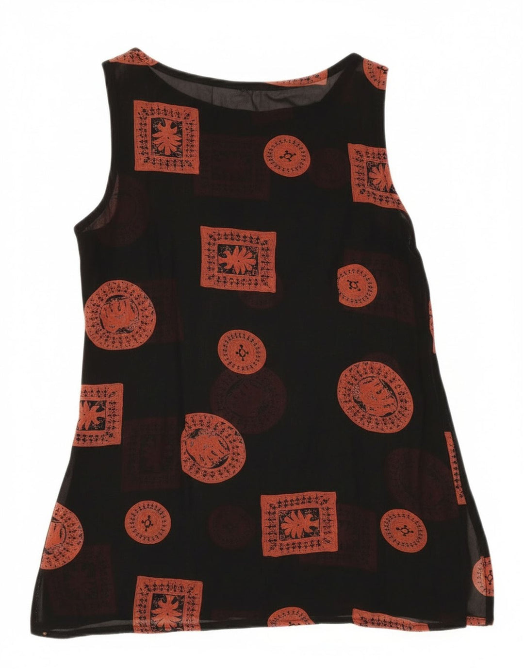 Damska tunika bez rękawów w stylu vintage, UK 12, średnia czarna patchworkowa