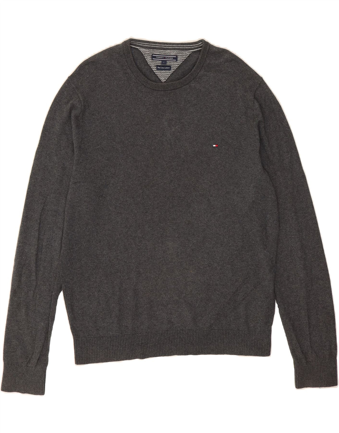 TOMMY HILFIGER Mens Crew Neck Jumper Sweater Large Grey Cotton Vintage Tommy Hilfiger and Second-Hand Tommy Hilfiger from Messina Hembry 