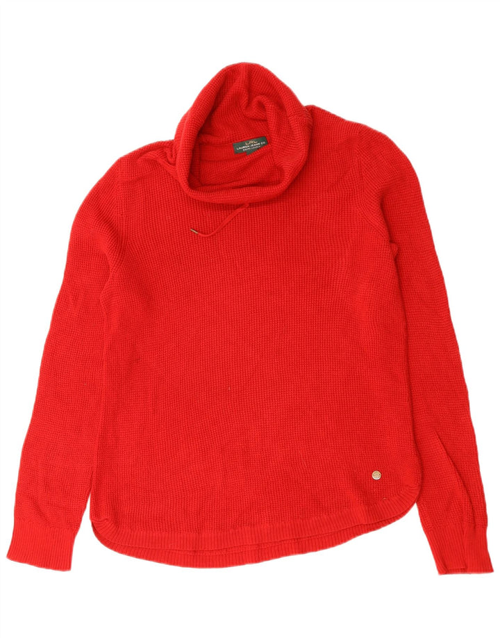 Damski sweter z golfem Ralph Lauren UK 14, średni czerwony, bawełniany