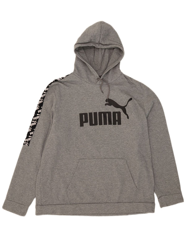 Męska bluza z kapturem Puma z grafiką 2XL, szara bawełna z blokami kolorów