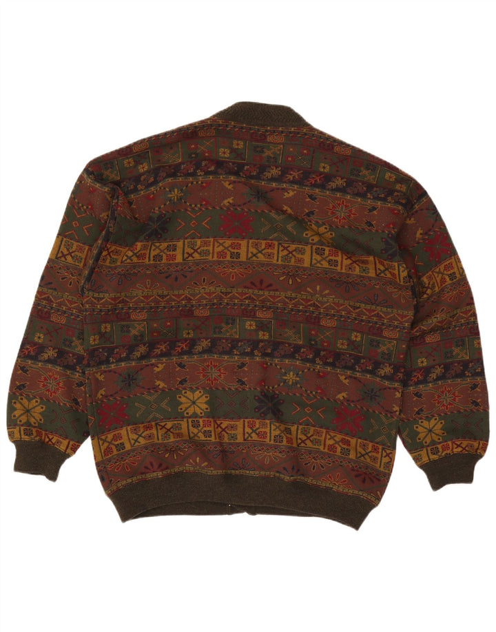 Męski sweter rozpinany Bluster, duży khaki, wełna Fair Isle