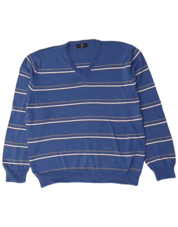 Męski sweter Marks & Spencer Blue Harbor z dekoltem w kształcie litery V, XL w niebieskie paski