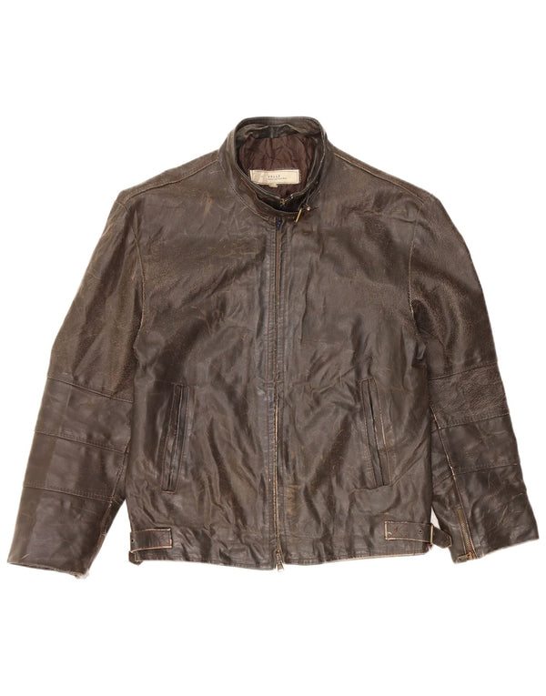 Damska kurtka skórzana VINTAGE z rękawem 3/4 UK 14, średnia brązowa skóra