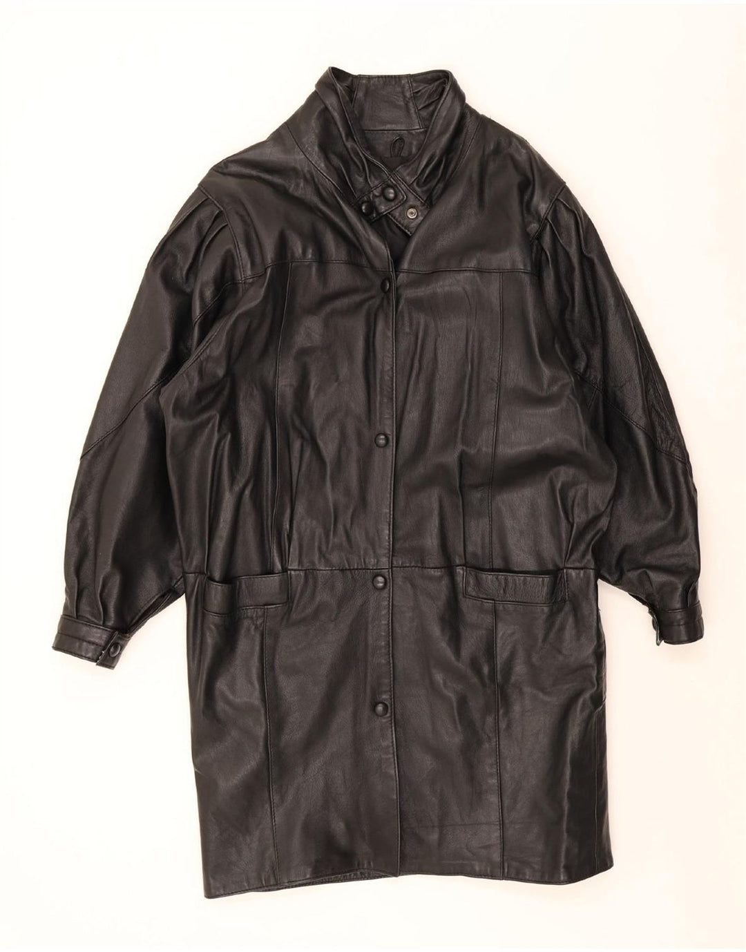 Vintage damski płaszcz skórzany oversize UK 10 Small Black