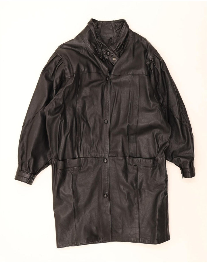 Vintage damski płaszcz skórzany oversize UK 10 Small Black