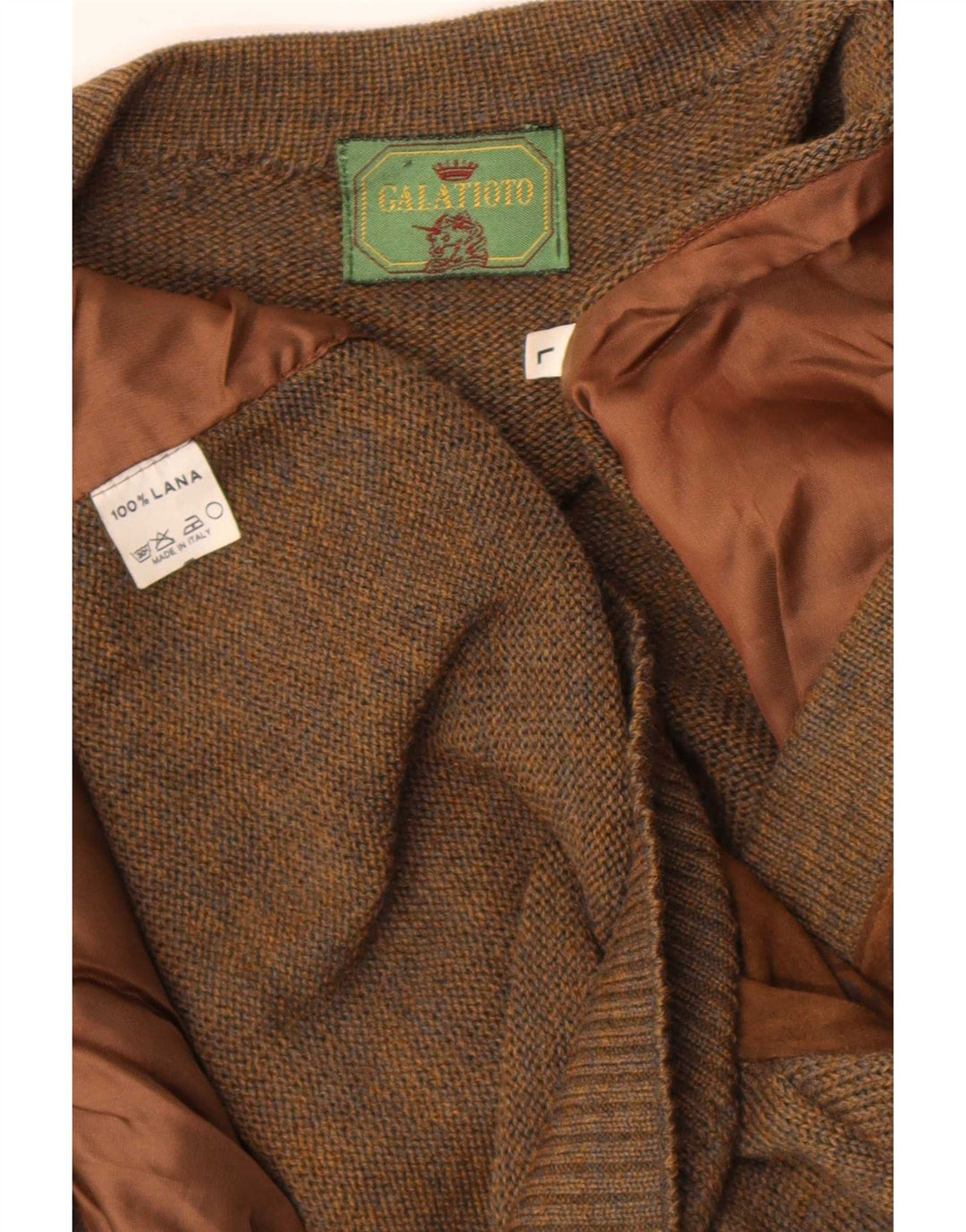 Vintage męski zamszowy sweter rozpinany, duża brązowa, geometryczna wełna