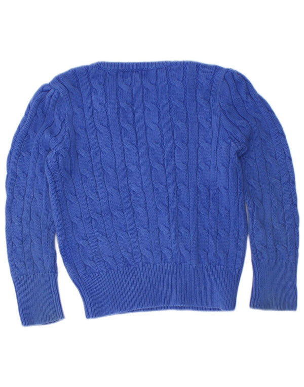 Ralph Lauren Dziewczęcy sweter z falbaną z przodu i dekoltem w kształcie litery V, 3-4 lata, niebieska bawełna