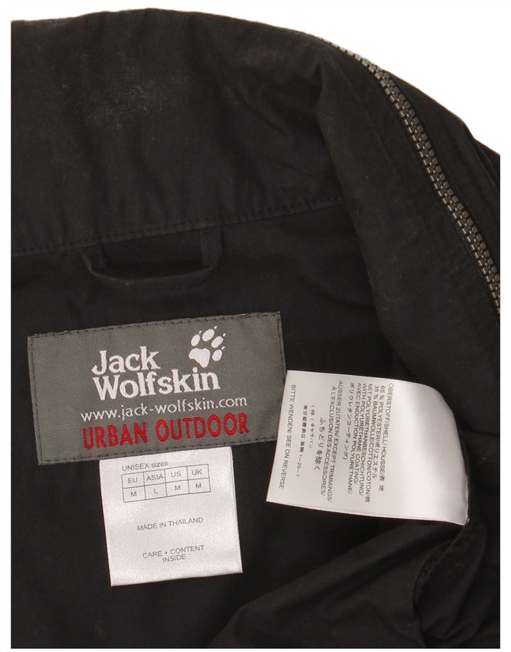 Męska kurtka przeciwdeszczowa z kapturem i grafiką JACK WOLFSKIN UK 38, średni czarny poliester
