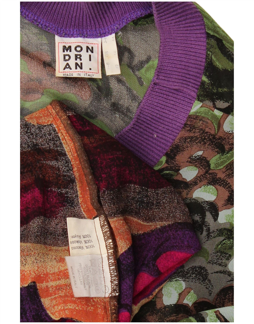 Bluzka damska VINTAGE w abstrakcyjny wzór UK 14, duża, wielobarwna