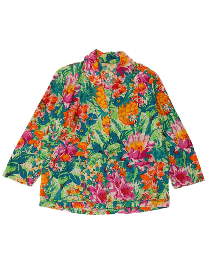 Vintage damska marynarka zapinana na 2 guziki UK 16, duża, wielokolorowa w kwiaty