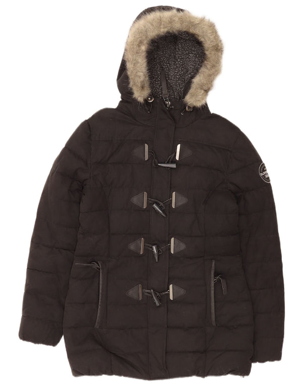 Damska wyściełana kurtka z kapturem Superdry UK 14, duża, czarna, poliester