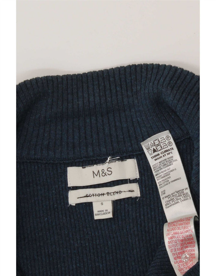 Marks & Spencer Męski sweter rozpinany, mały, niebieski, poliester