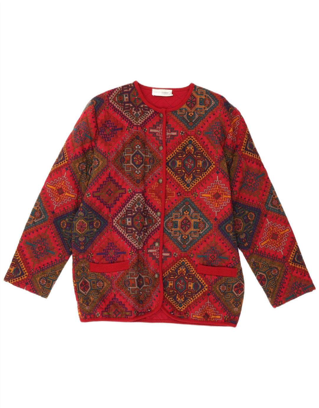 Sweter damski VINTAGE IT 44 Średnio czerwony, geometryczny wełniany