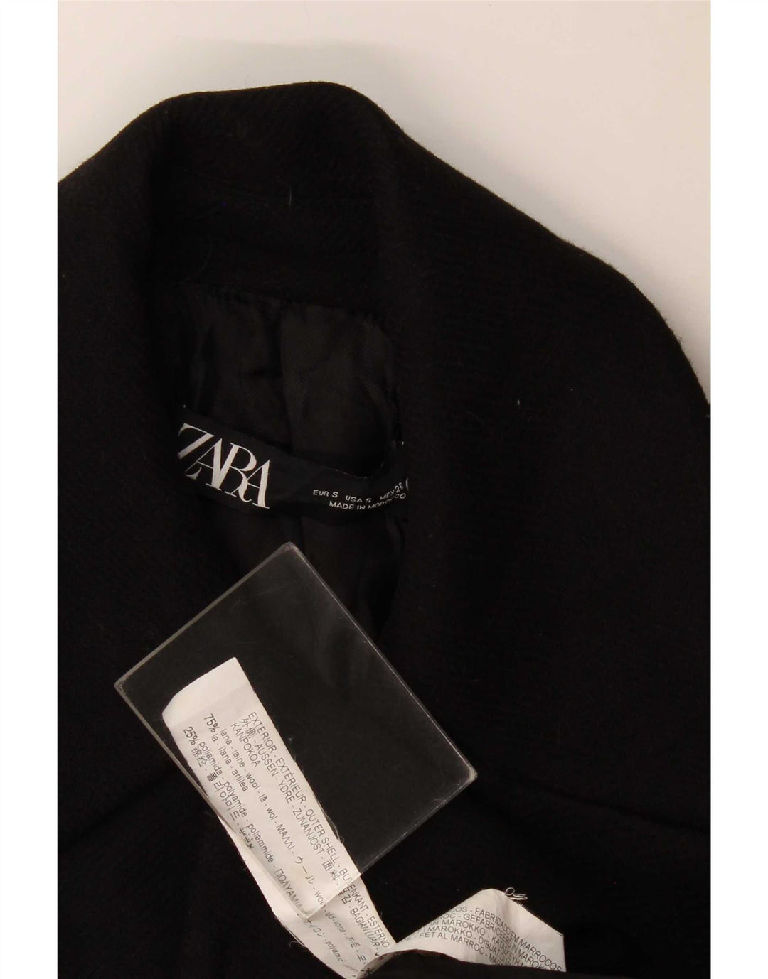 Dwurzędowy płaszcz damski Zara UK 10 Small, czarna wełna