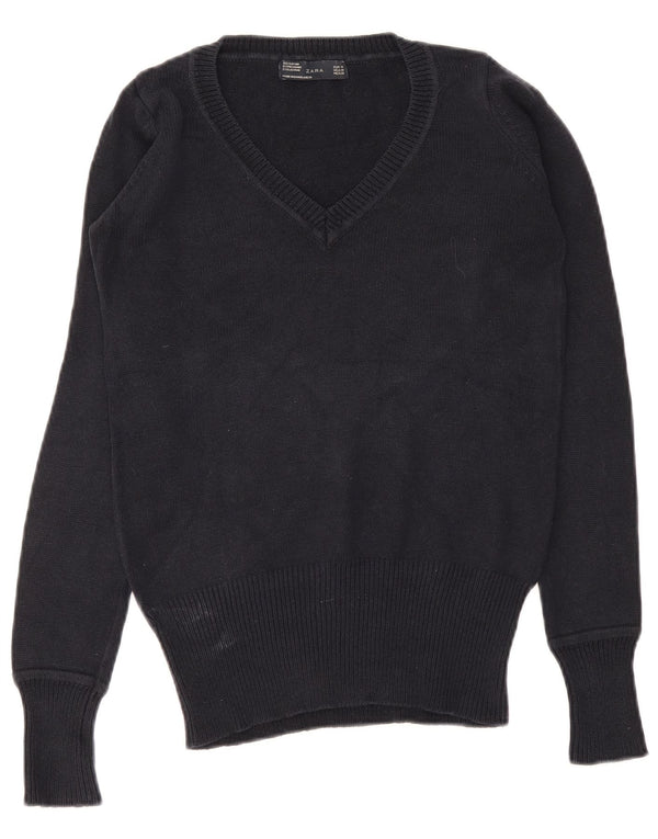 Sweter damski Zara z dekoltem w kształcie litery V, UK 12, średni granatowy, bawełniany