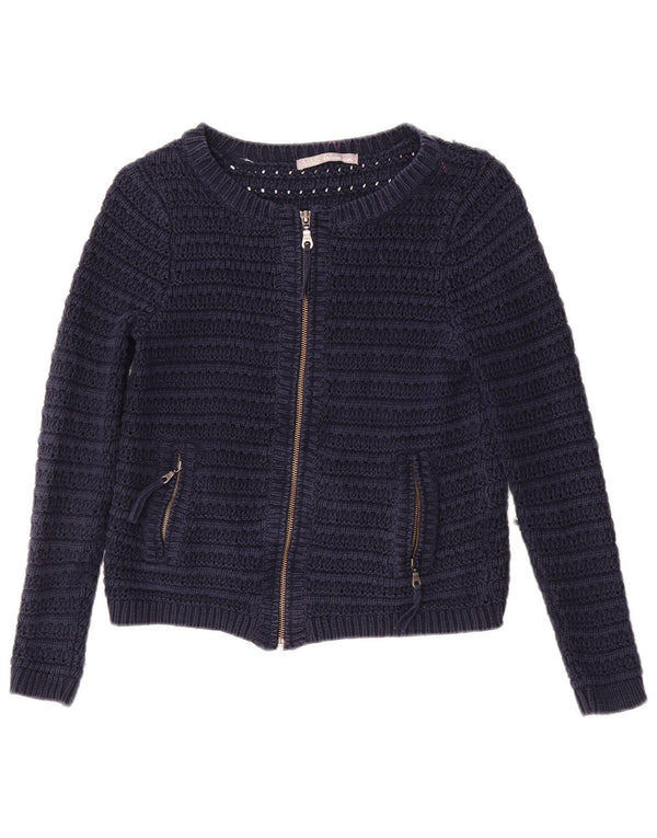 Marks & Spencer Damski sweter typu Crop Cardigan UK 8, mały, granatowy, bawełniany
