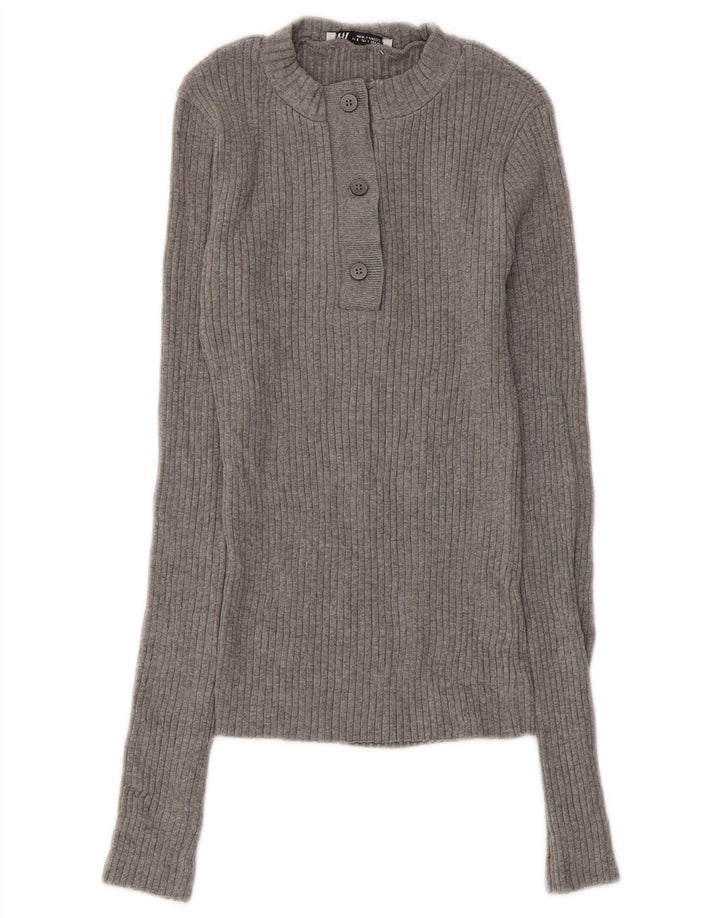 Sweter damski Zara z guzikami pod szyją, UK 8, mały, szary, bawełniany