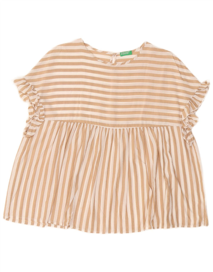 Damska bluzka oversize BENETTON Top UK 10 Small Beżowy Lyocell w prążki