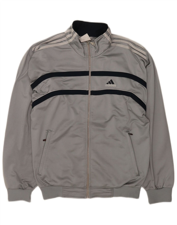 Adidas Męska bluza dresowa z grafiką, duża, szara, poliestrowa z blokami kolorów