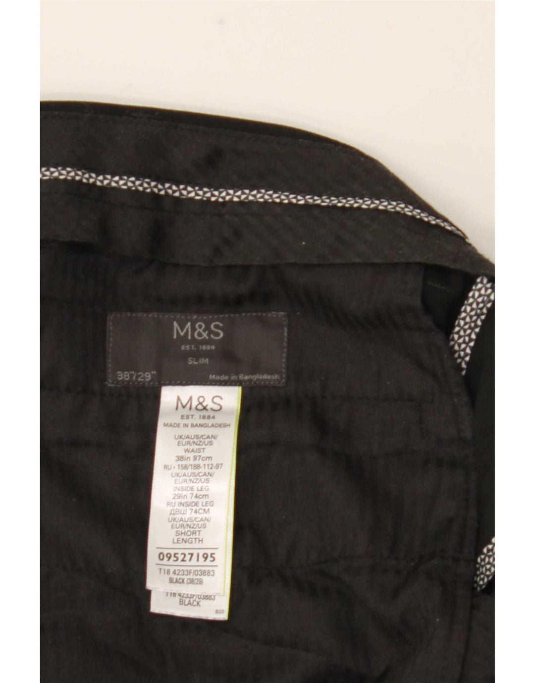 Męskie spodnie garniturowe Marks & Spencer W38 L29, czarny poliester