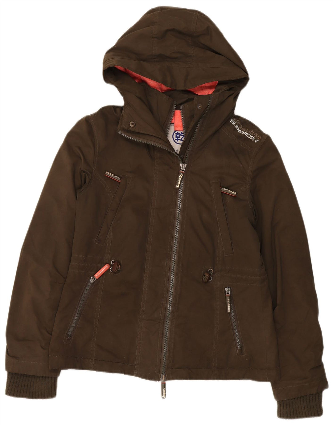 Damska kurtka wiatrówka z kapturem Superdry UK 14, średni khaki, poliester