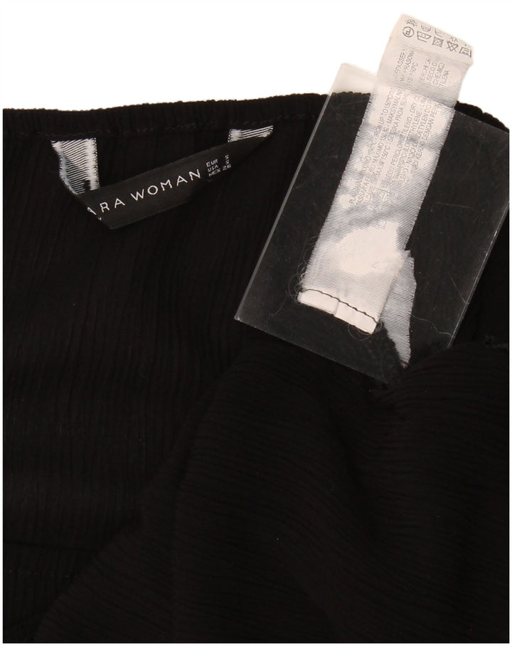 ZARA Womens Oversized 3/4 Sleeve Crop Off Shoulder Top UK 10 Small Black