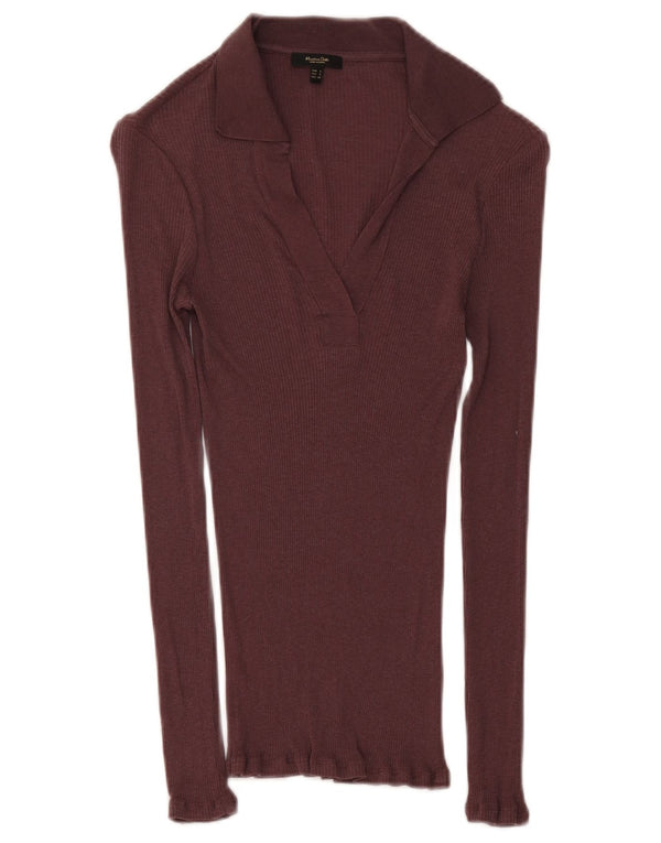 Damska koszulka polo Massimo Dutti z długim rękawem UK 8 Small Burgundia